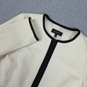 Talbots Womens 6 Provence Tweed Full Zip Jacket Blazer Ivory Black Trim